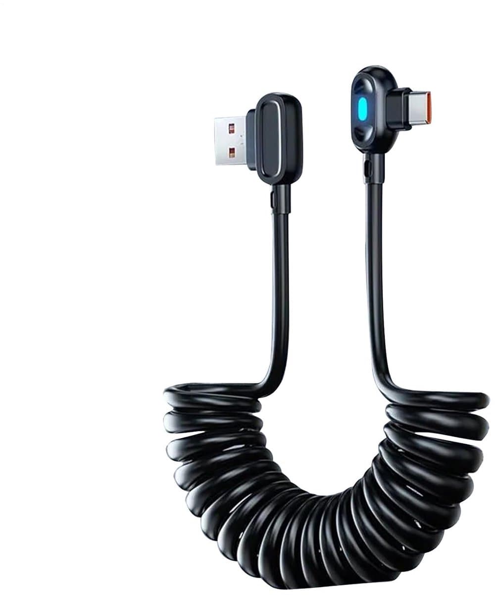 Oplaadkabel Auto - Type C Snoer - Opladen Onderweg - Intrekbaar Spiraalontwerp - 1 tot 1.5 Meter