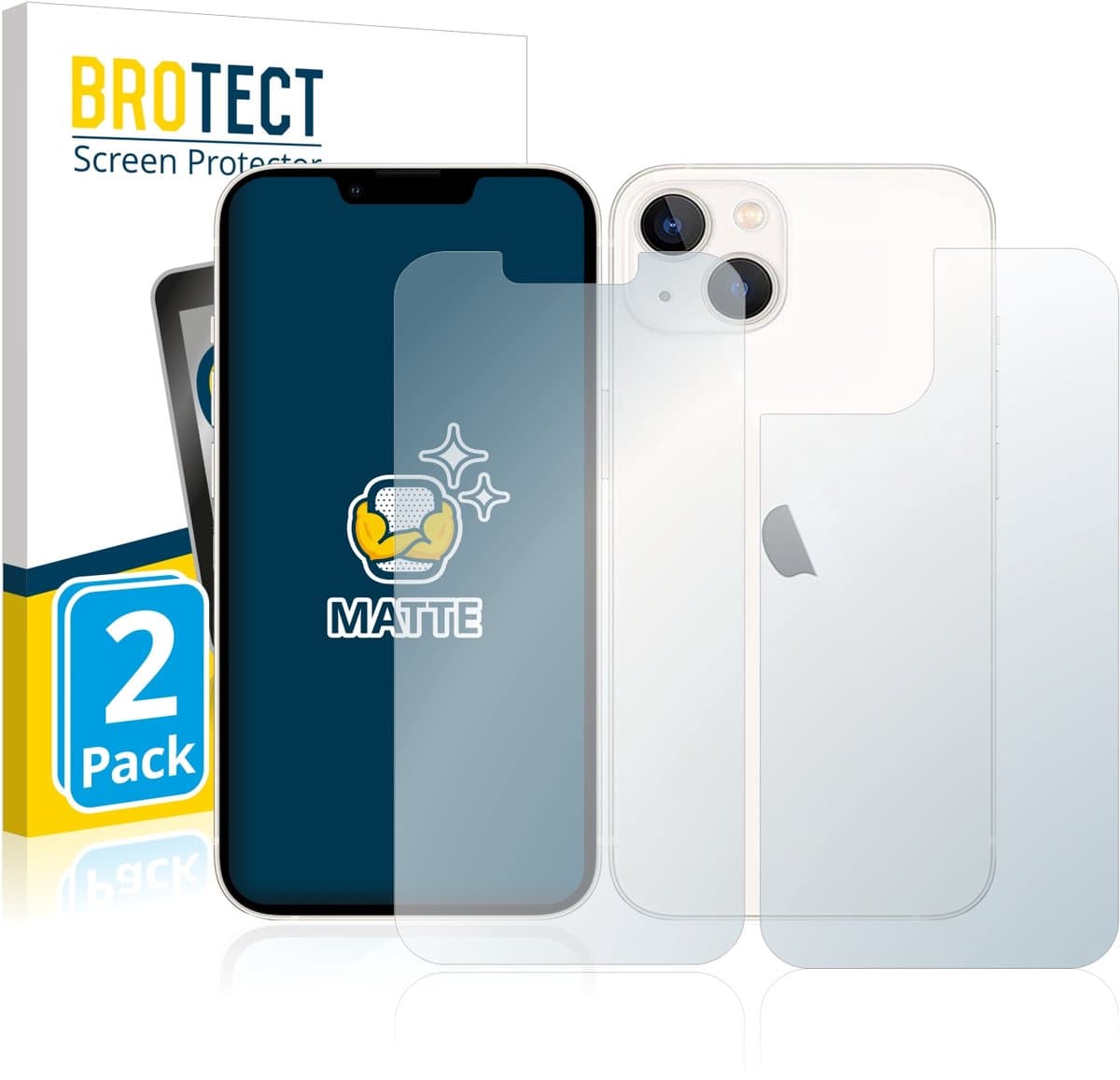 BROTECT - Screenprotector voor Apple iPhone 13 (Voor+Achter) - Folie Beschermfolie matte 2 Stuks