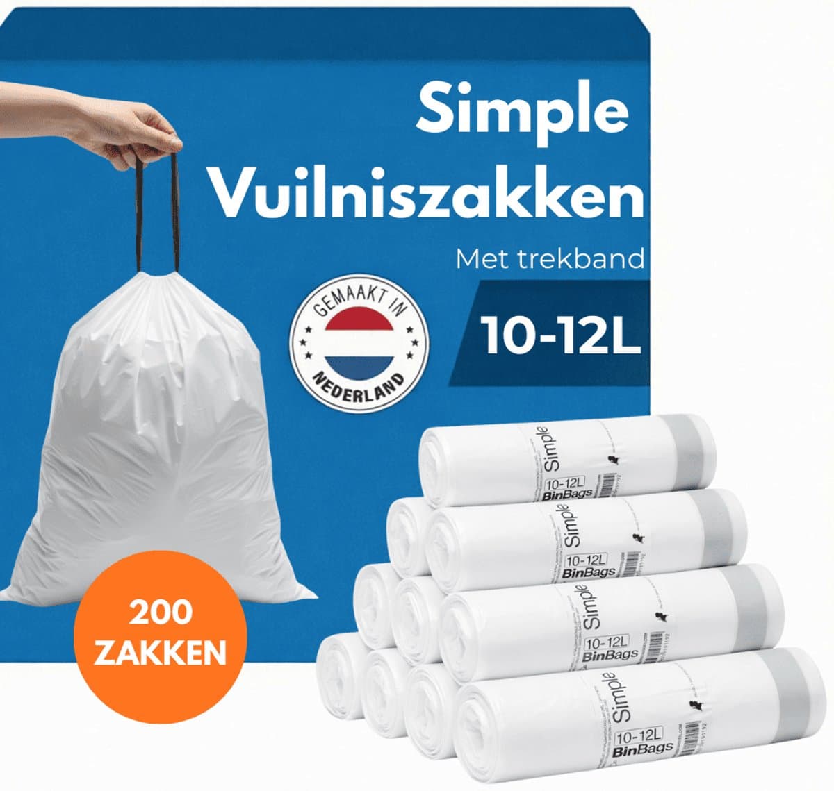 Simple Vuilniszakken 10-12 liter - 10 Rollen x 20 Stuks - Geschikt Voor Code X Brabantia - Brabantia Vuilniszakken X - 10-12L - Afvalzakken 10 liter - Geproduceerd in Nederland