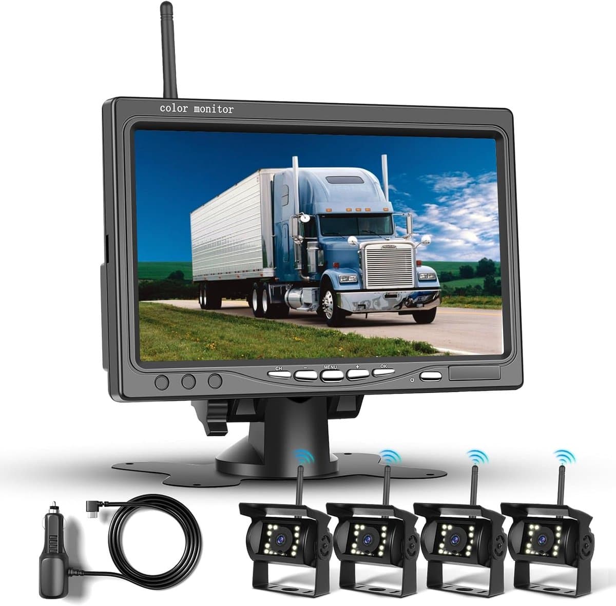 Quad Camera Set - Achteruitrijcamera Systeem - Veilig Rijden - 1080P HD Beeld - 7 Inch Monitor - Zwart