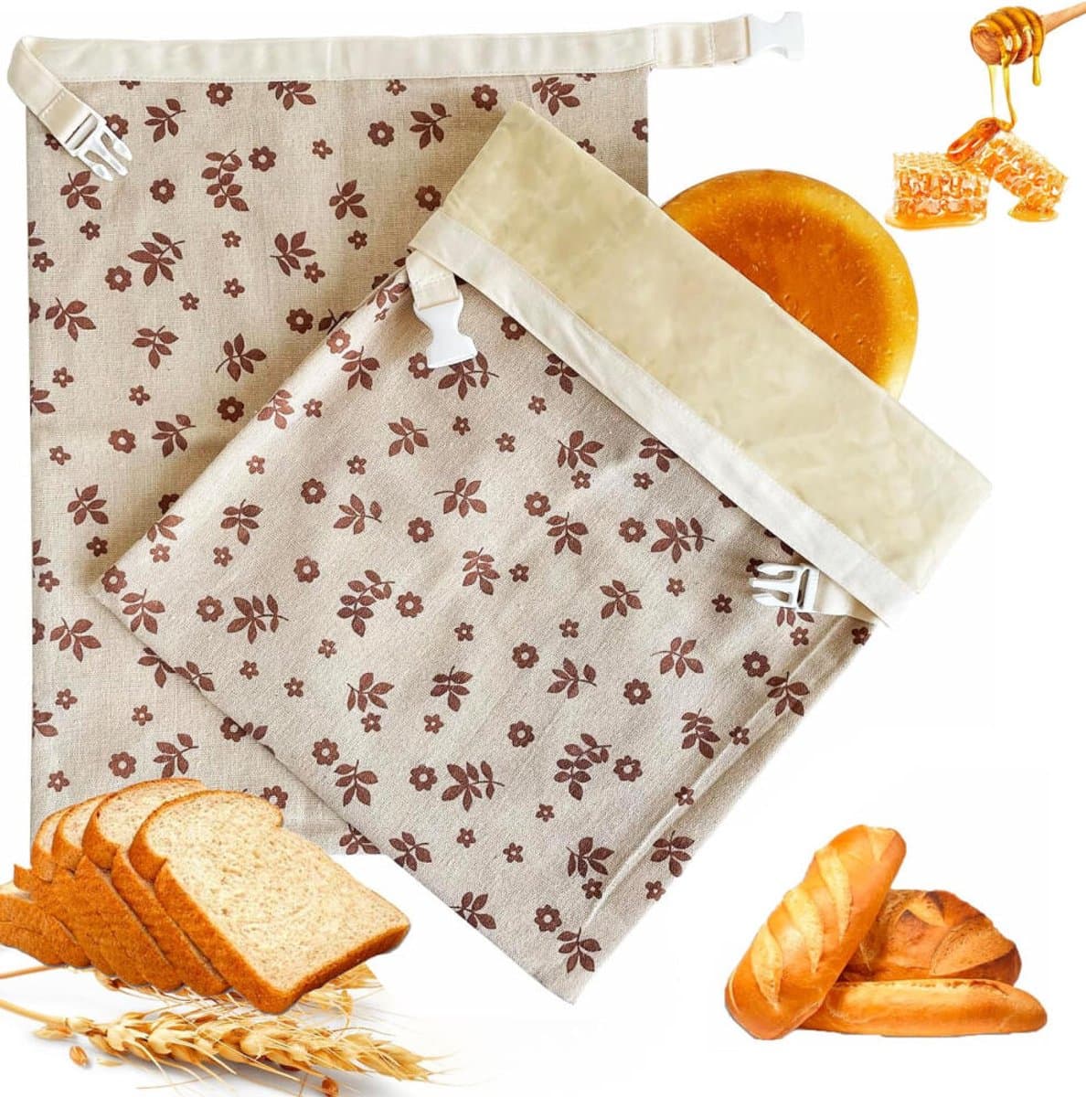 2-Pack Bijenwas Broodzakken - 43x33cm - natuurlijke bijenwas - Herbruikbare bijenwas broodzak - Draagbaar - Voor Zuurdesembrood - Groot - Zelfgebakken Brood - Vriezerbestendig - Katoen - voor zelfgebakken brood - Blijft Vers