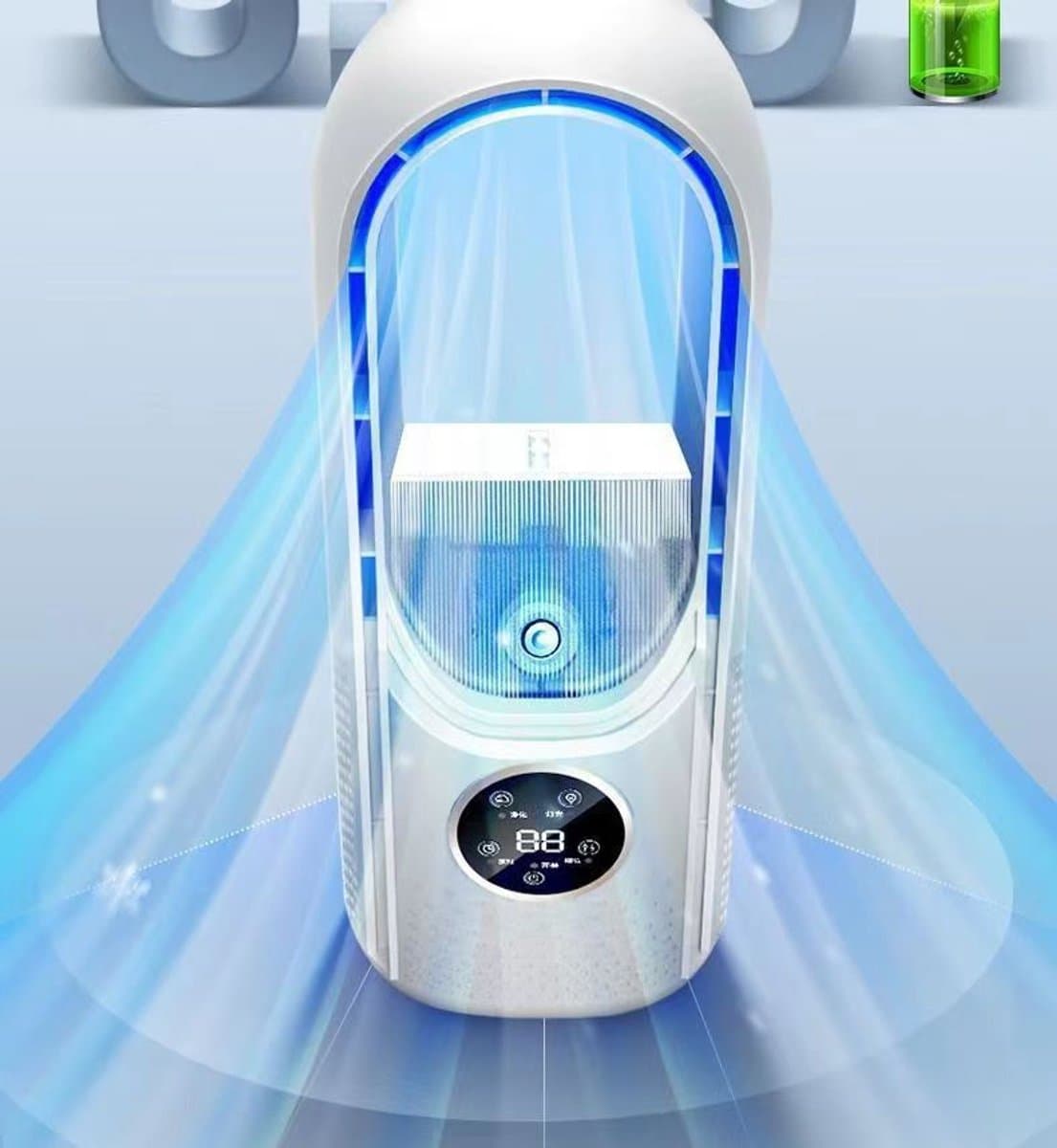 Knobbout Music United Bladloze 3-in-1 Vernevelingsventilator met 6 Snelheden, Stille Werking, USB-aangedreven en AI Koelmodus