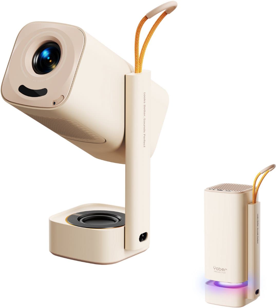 Yaber T1 Pro Mini Beamer – Draagbare Thuisbioscoop – LED‑Moodverlichting – 8 W TurboSonic Sound – 1080p Full HD – 180° Gimbal & Auto‑Focus – Wi‑Fi 6 & Bluetooth – 40‑120″ Short‑Throw