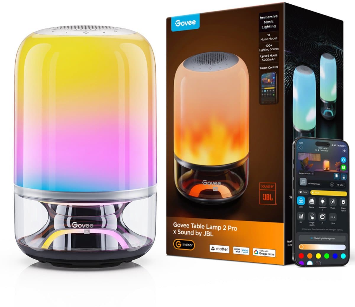 Govee slimme tafellamp 27 cm Matter RGBICWW - portable JBL speaker
