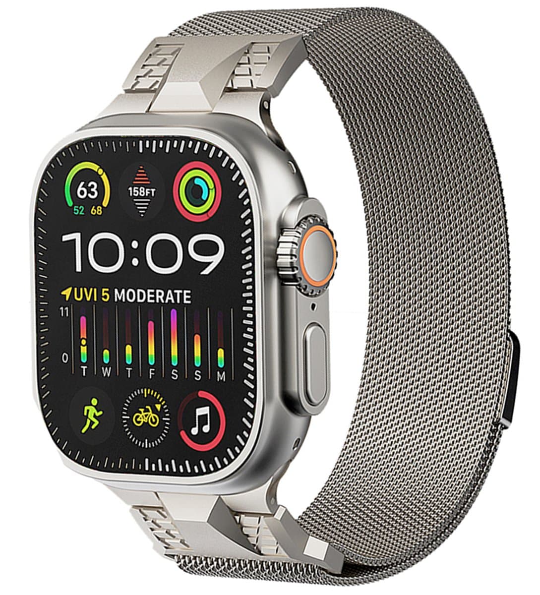 Stravo Titanium Milanese Bandje met Magneetsluiting – Geschikt voor Apple Watch 46mm (Series 10/11), 45mm (Series 7/8/9), 44mm (Series 4/5/6, SE 1/2/3), 42mm (Series 1/2/3), 49mm (Ultra 1/2/3) – Luxe Titanium Milanees Horlogebandje – Starlight