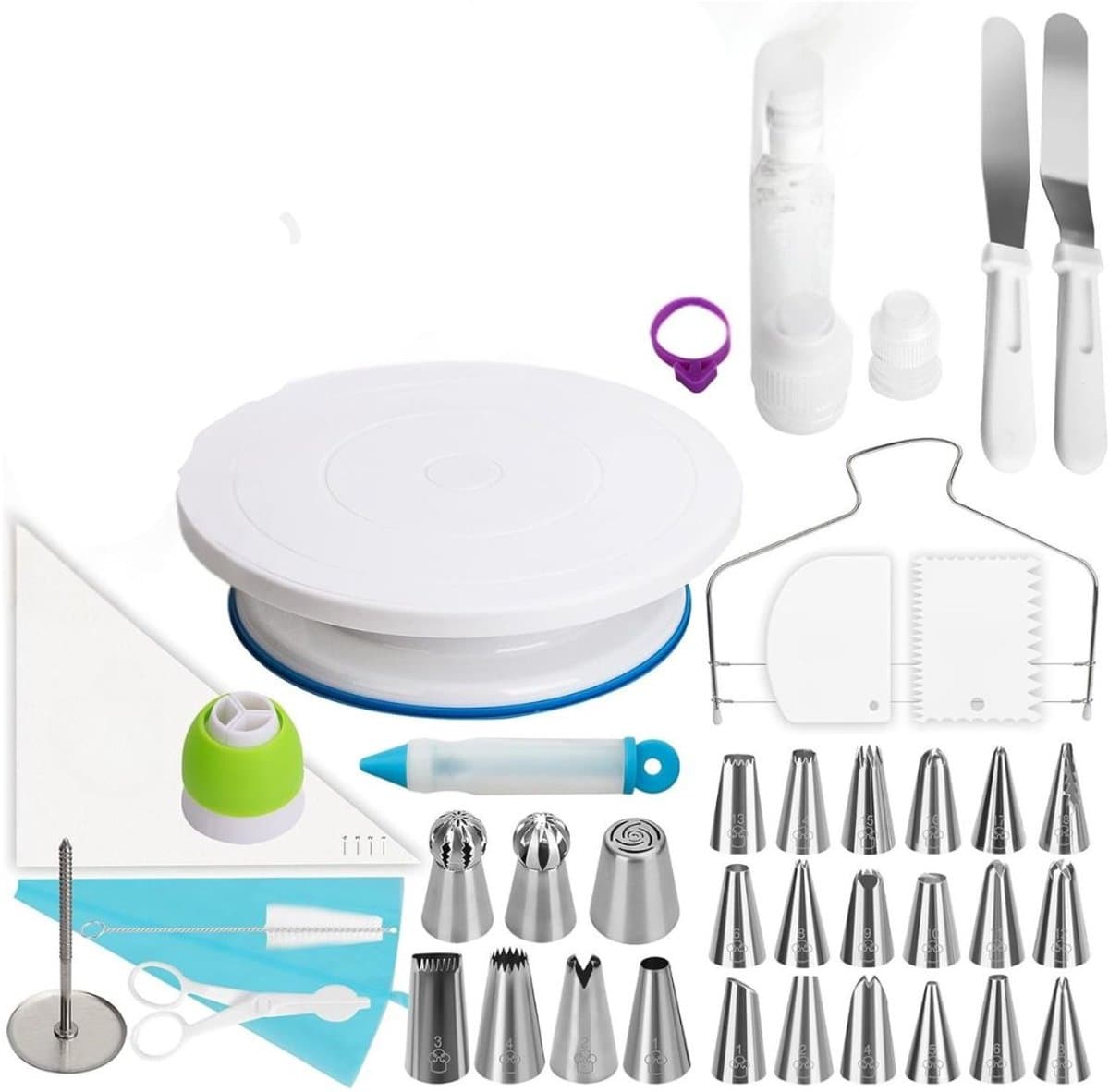 Goodivery - Bakgerei-Set - Taartdecoratieset - Spuitmondjes voor Glazuur - Taartplateau - 51 Stuks - Wit