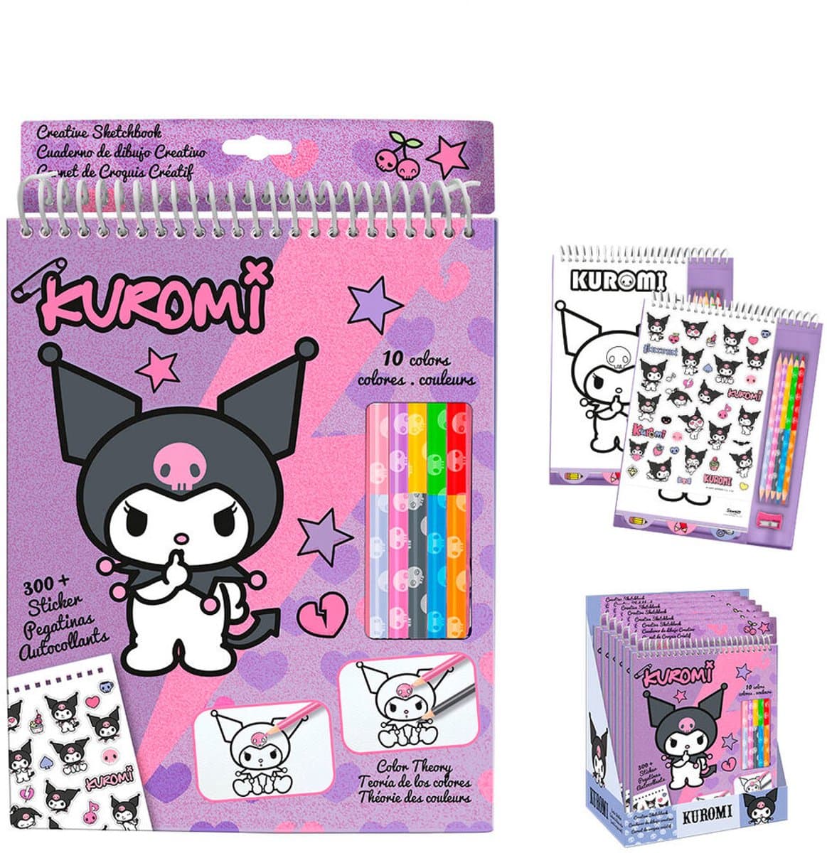 Hello Kitty & Kuromi kleurboek – 33,5 × 22 cm – inclusief 300 stickers en 10 kleurpotloden