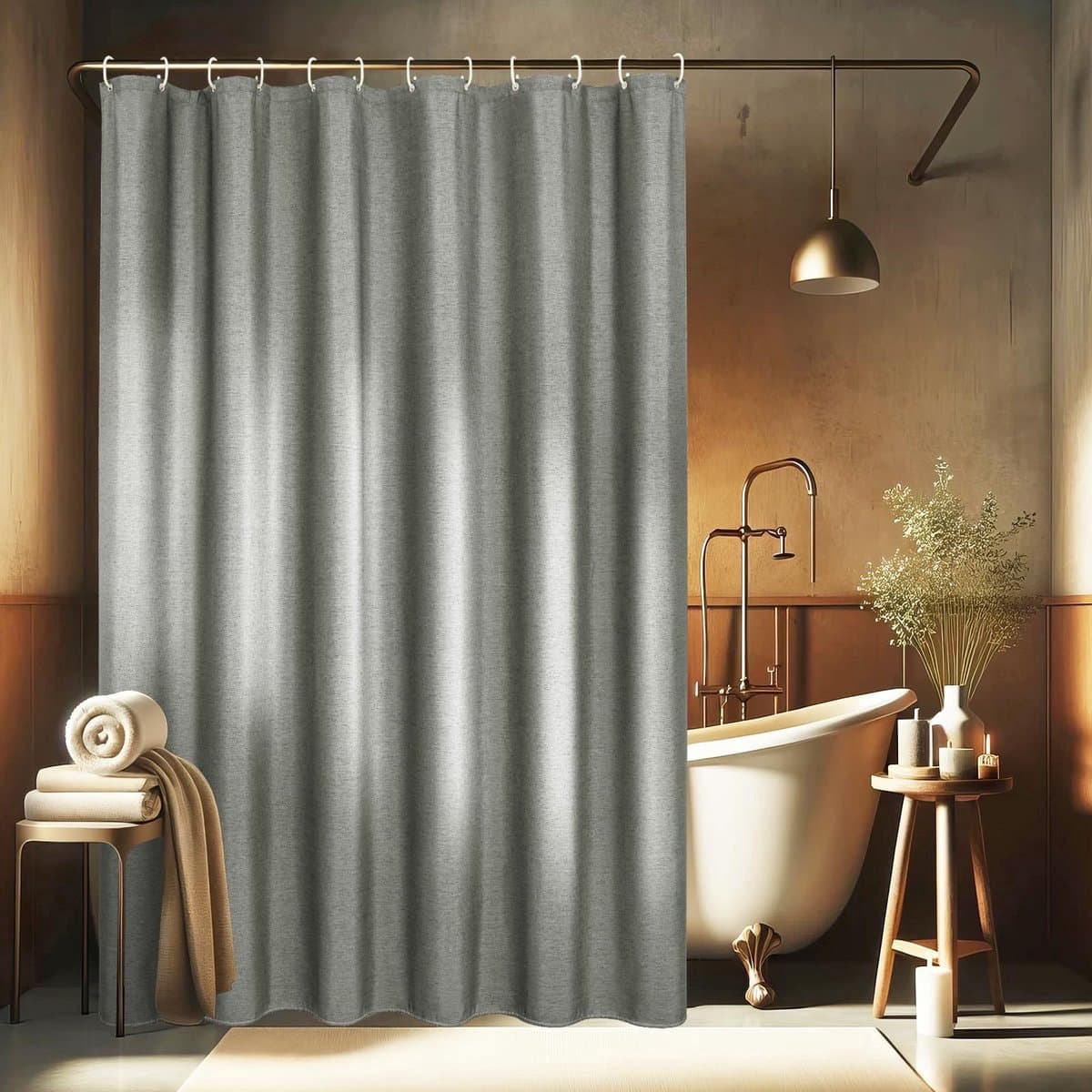 Namajunas - Linnen getextureerd douchegordijn-Polyester waterdicht-Anti-schimmel wasbaar stoffen badgordijn voor de badkamer-180x200cm-met 12 ringen