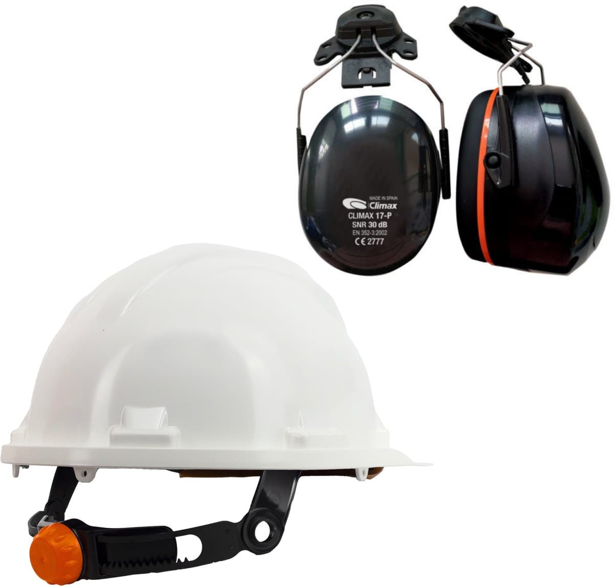 Veiligheidshelm RG5 met Oorkappen - Wit - Verstelbaar met Draaiknop - Oorkappen helm – Gehoorbescherming