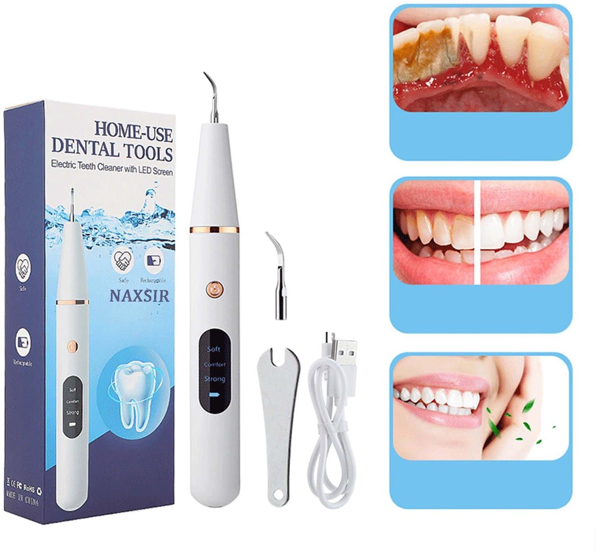 NAXSIR Ultrasone Tandenreiniger Set - Tandplak Verwijderaar Elektrisch - 3 Instelbare Standen - Oplaadbaar - Waterdicht