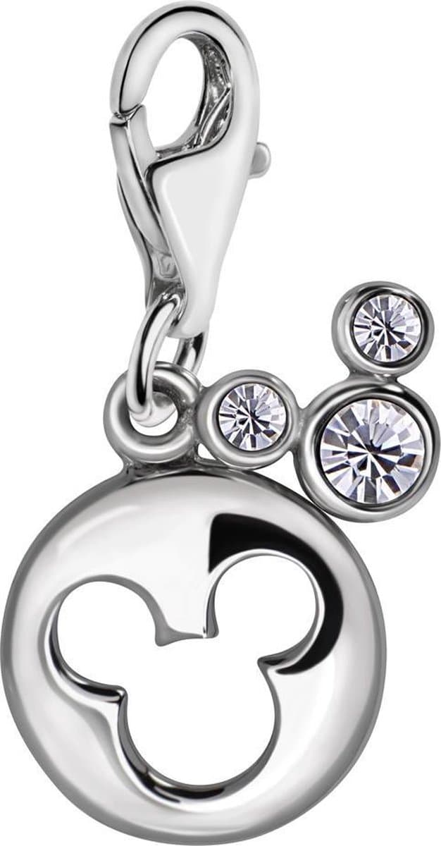 Quiges – 925 - Zilver – Charm - Bedel - Hanger - Muis Micky met Zirkonia - met – sterling - zilver - karabijnslot - geschikt - voor - Bedelarmband HC233