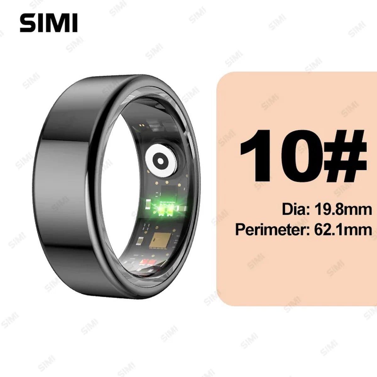 Smart Ring Mannen Vrouwen Hartslag Bloed Zuurstof Slaap Gezondheid Monitor Waterdicht Sport Activiteit Fitness Tracken Ring Voor Android IOS 2024 Zwart Maat 10: 62.1mm