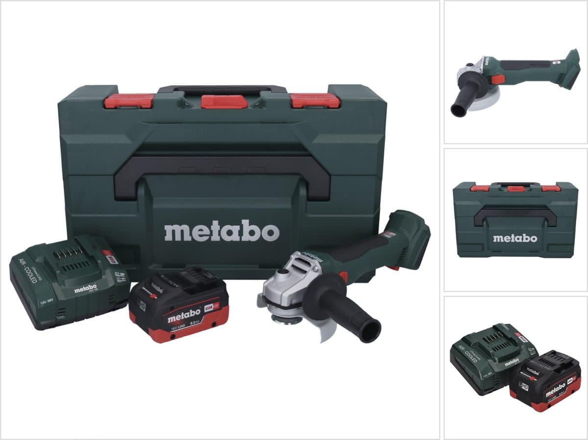 Metabo W 18 L BL 9-125 Snoerloze haakse slijper 18 V 125 mm borstelloos + 1x accu 8.0 Ah + lader + metaBOX