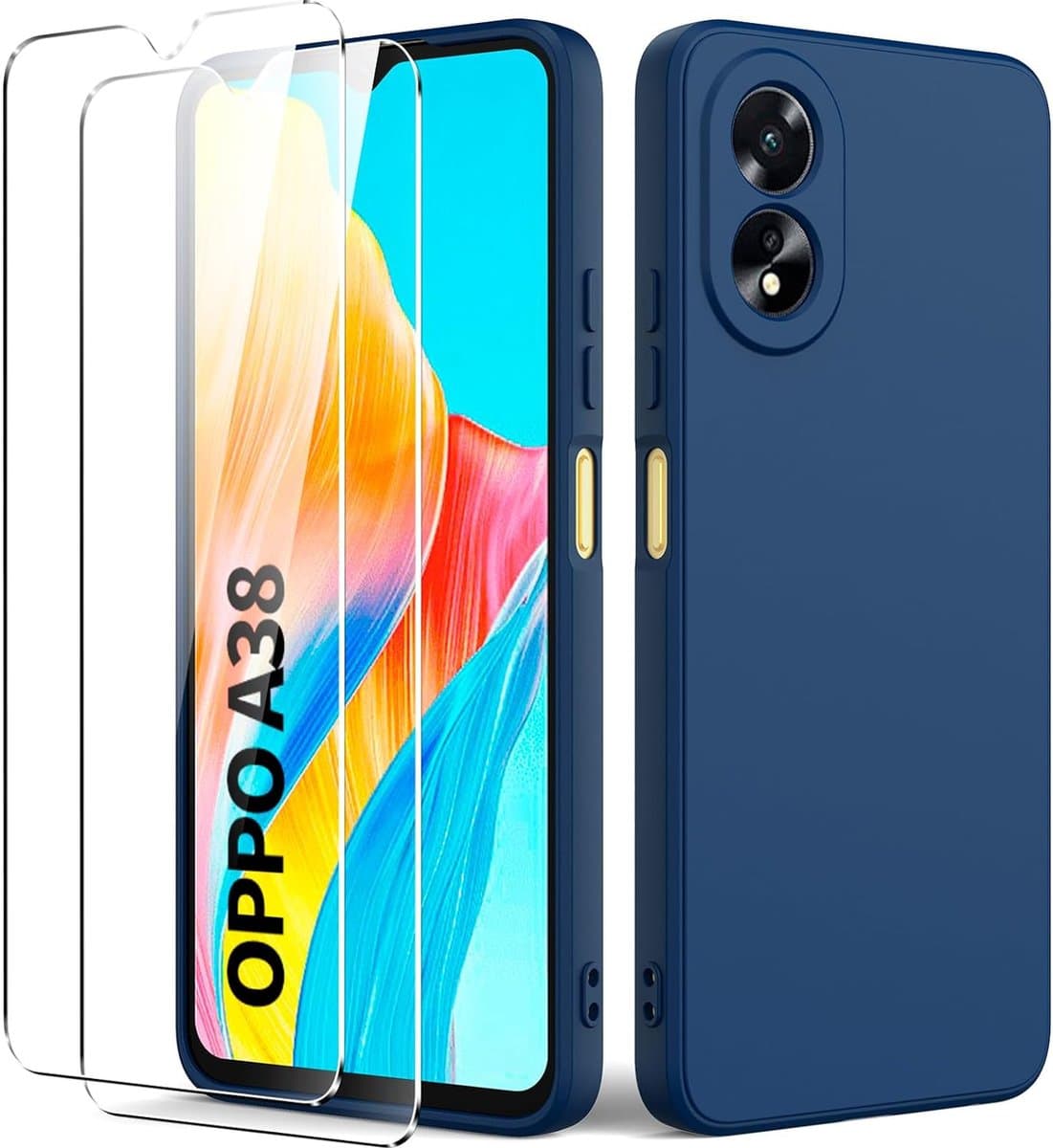 Geschikt voor Oppo A38 4G - Schokbestendig - Met 2 gehard glas - Back Cover Hoesje - Blauw