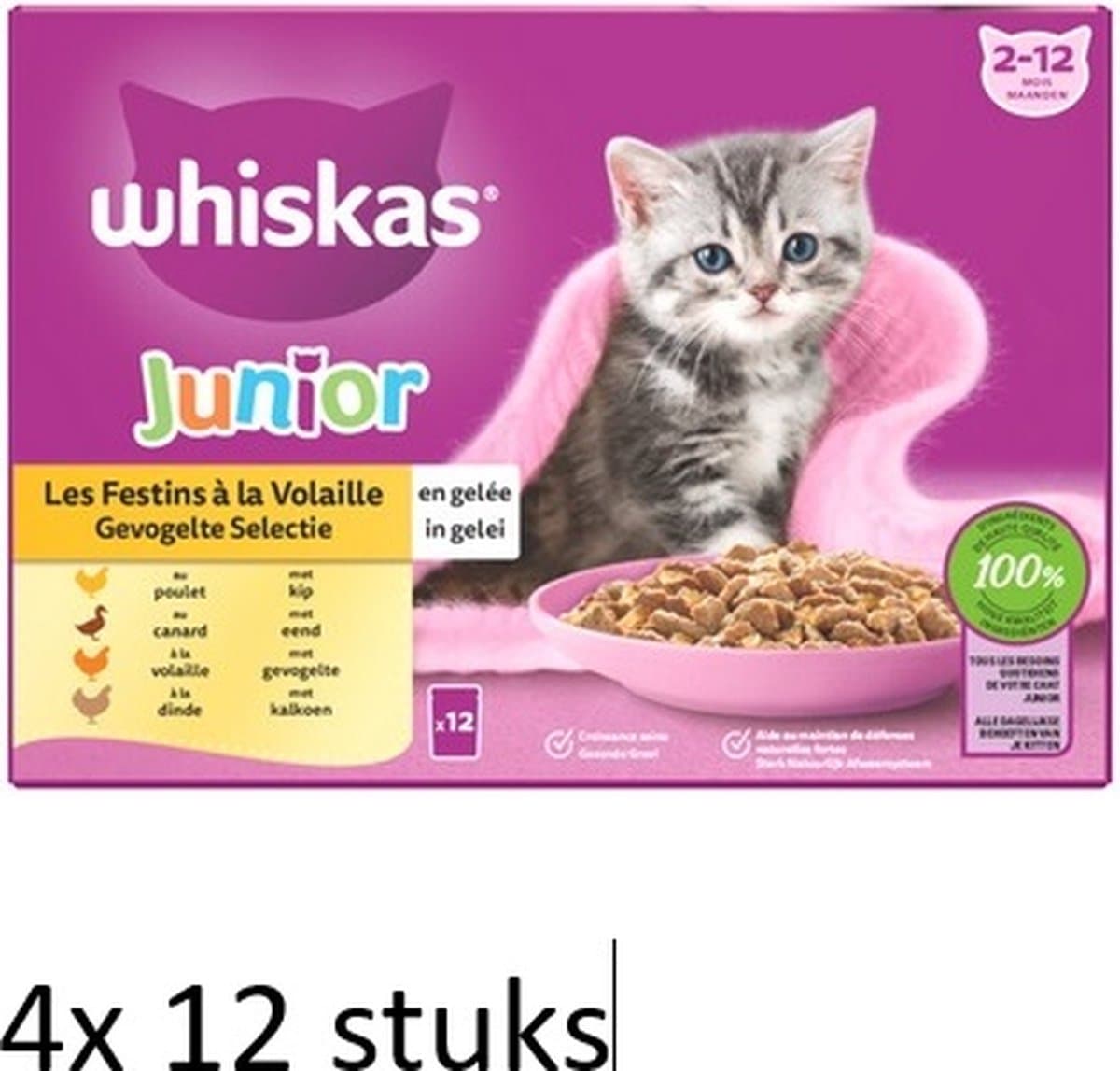 4x Whiskas junior Multipack Gevogelte Selectie in Saus 12 x 85 gr