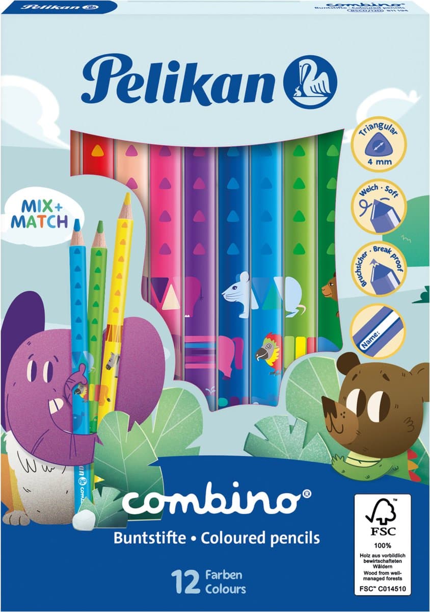 Pelikan combino® driehoekige kleurpotloden 40 mm 12 kleuren geassorteerd