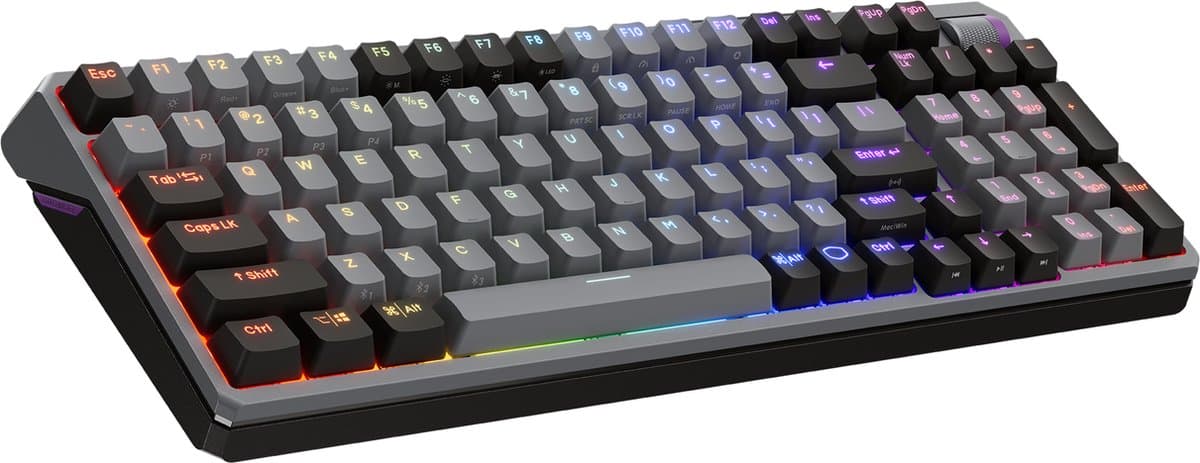 Cooler Master MK770 toetsenbord Gamen USB + RF Wireless + Bluetooth QWERTY Amerikaans Engels Zwart, Grijs