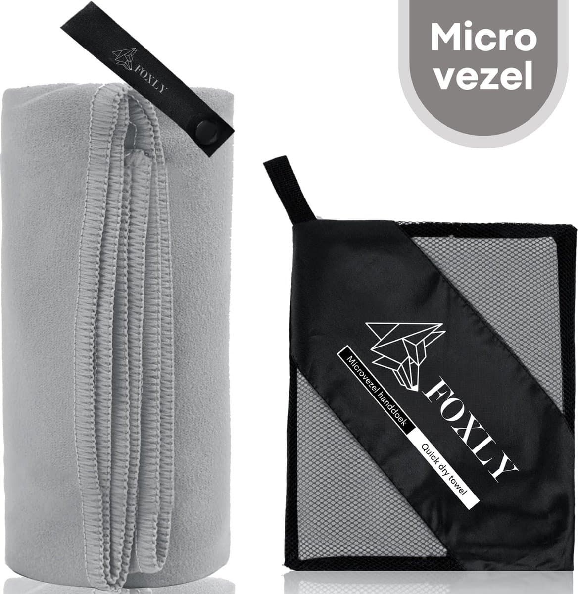 FOXLY® Microvezel Handdoek 90x180 - Strandlaken - Badlaken - Reishanddoek Sneldrogend - Lichtgrijs