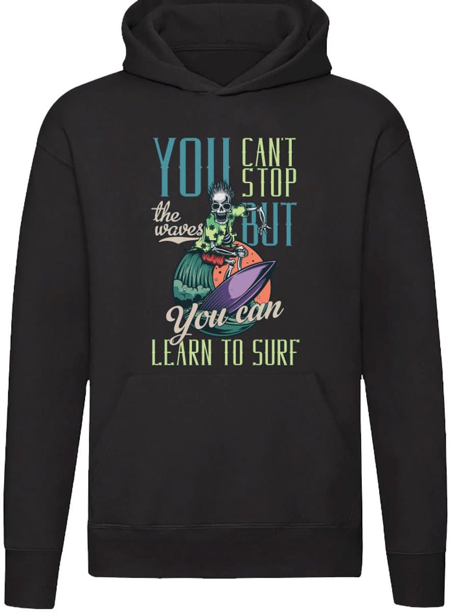 Learn To Surf – Hoodie – Surfen – Golven – Surfboard – Doodskop – Unisex Trui