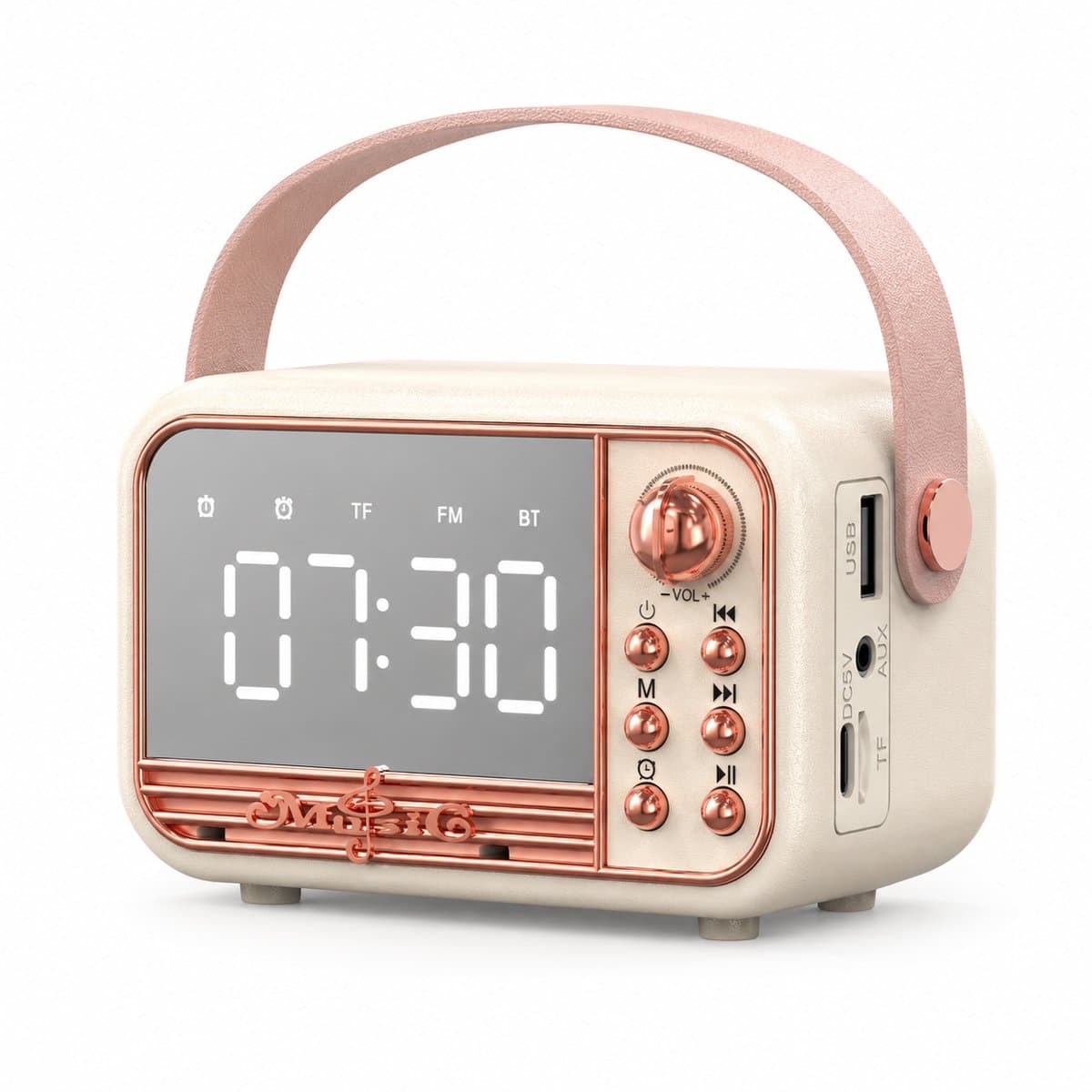 Wekkers digitaal - Wekkerradio - Retro radio - Hoog volume, ondersteuning voor TF kaart/USB-stick/AUX, retrostijl voor keuken, slaapkamer, huis en buitengebruik - Gebroken wit