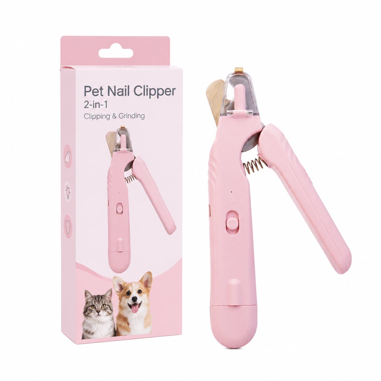 elektrische nagelknipper - 2-in-1 - roestvrijstalen knipper met LED-elektrische nagelslijper - voor katten en honden - Engelse verpakking