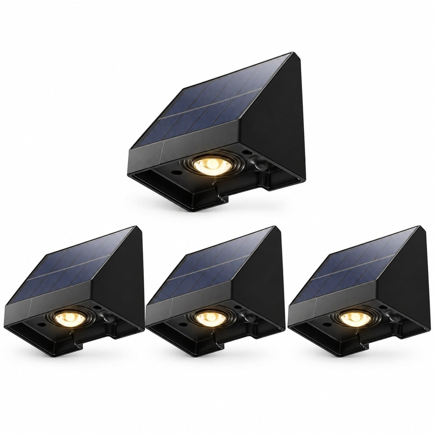 Decoratieve Solar Lampen Voor Schutting – 4 Stucks - Eenvoudige Installatie - Waterdichte Led Buitenverlichting Op Zonne - Energie Met Warm Wit Licht – Voor Muur, Terras, Tuin, Hek, Garage, Zwembad - Zwart