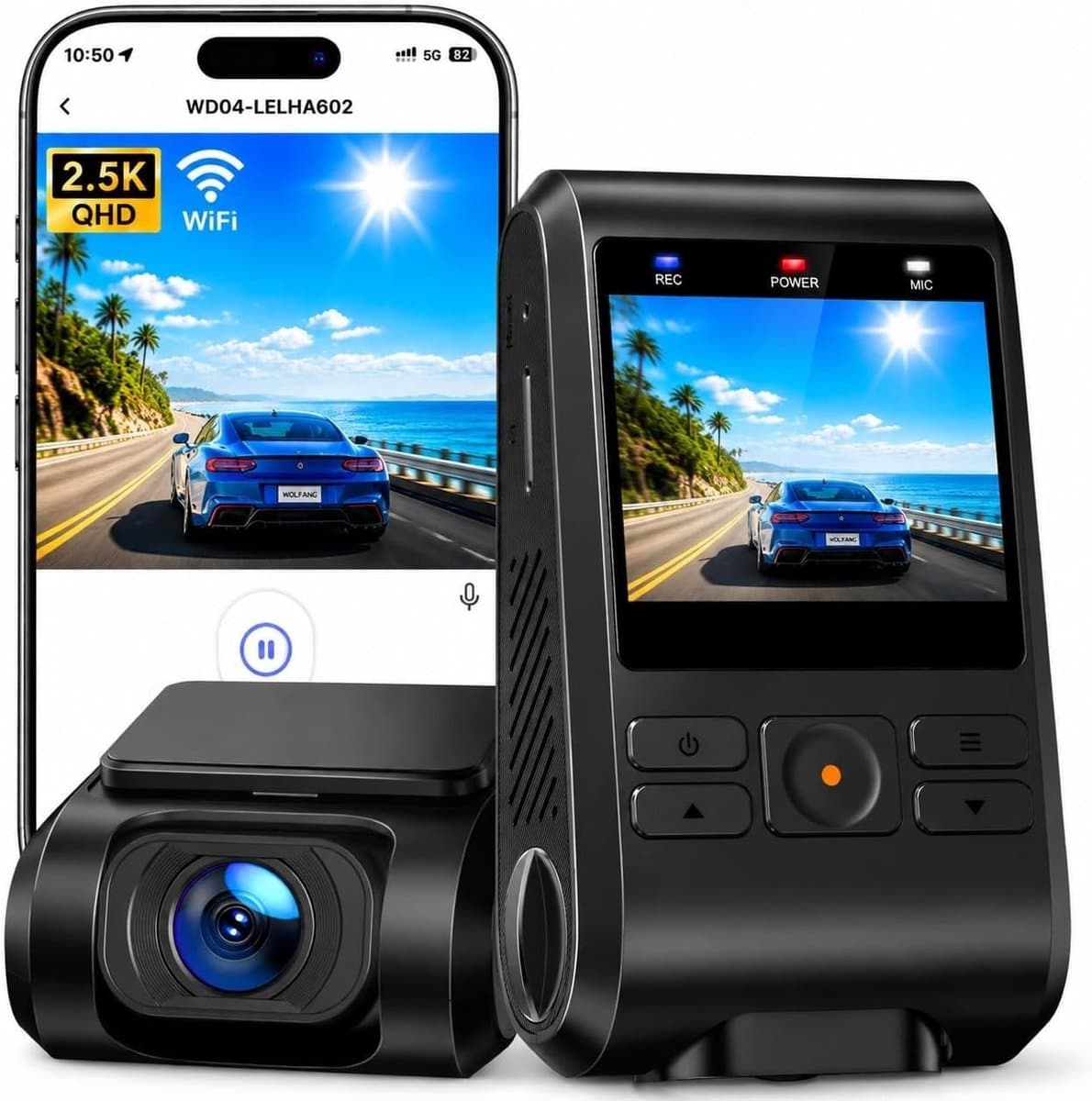 Kavora Draadloze Dashcam - Dashcam met Parkeermodus - Loop-Opname - Zwart - 8cm x 3cm x 5cm