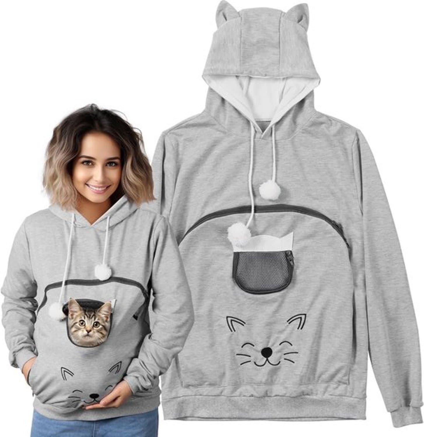 Dameshoodie met buidel voor kat of kleine hond - Warme trui met oortjes