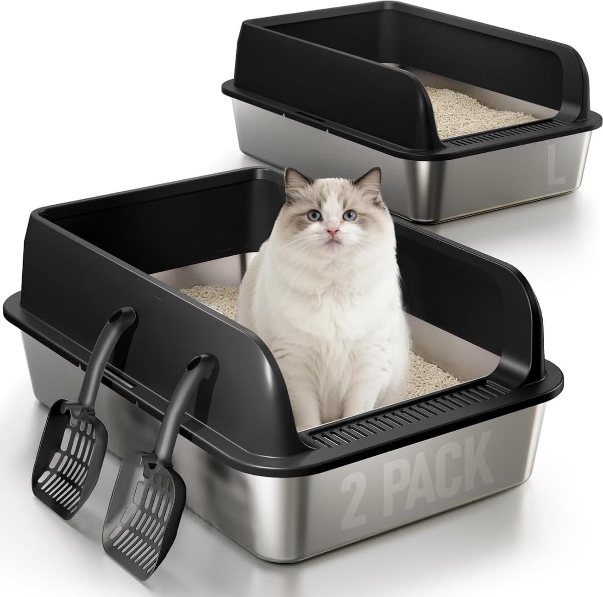 2 Pack Kattenbak RVS Behuizing met Deksel Roestvrij Staal Kattenbak
