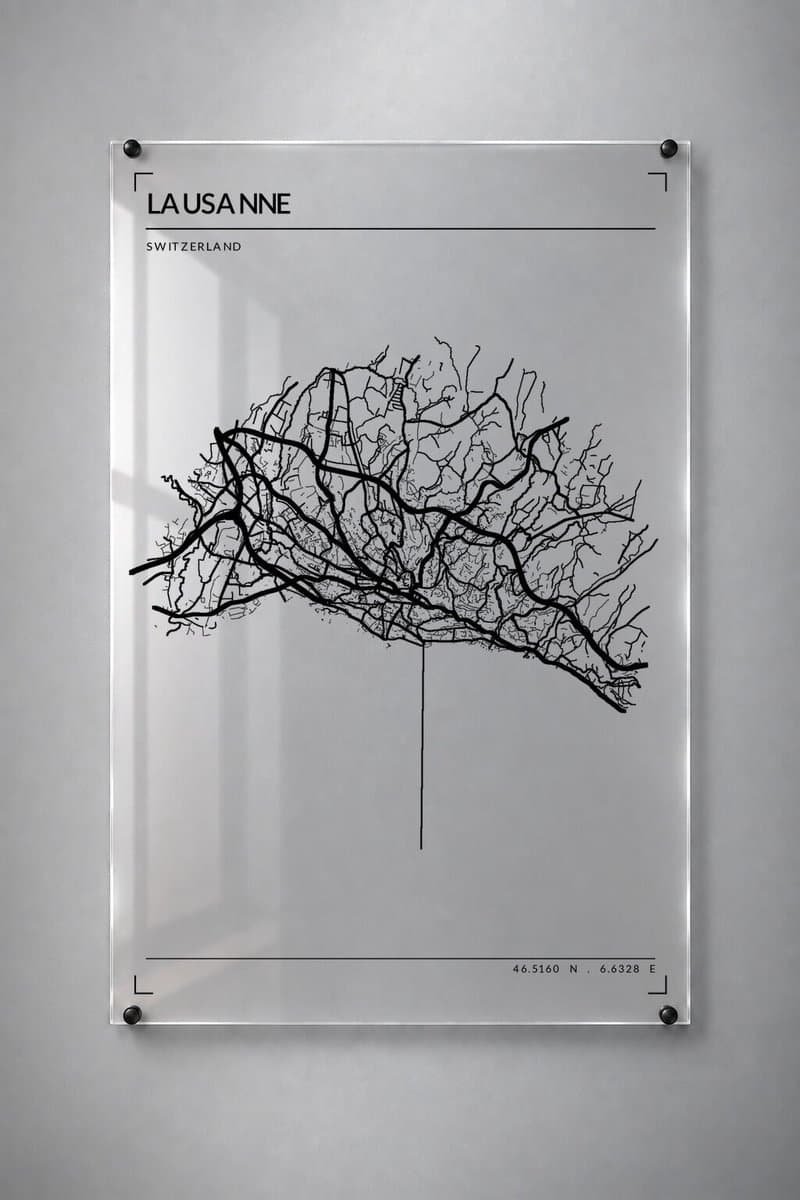 Stadskaart Lausanne - Plexiglas 40x60 cm - Studio Marks