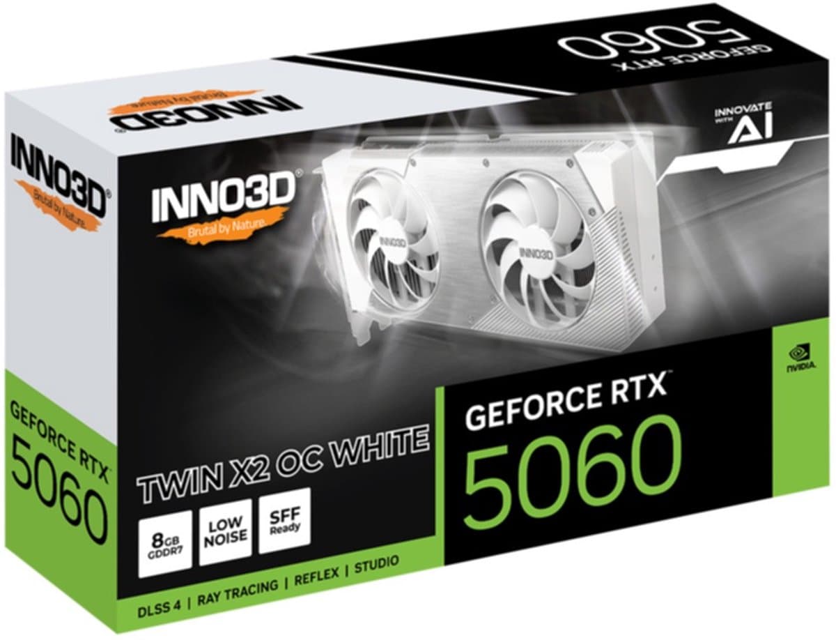 INNO3D NVIDIA GeForce RTX 5060 TWIN X2 OC White - Videokaart - 8GB - GDDR7 - PCIe 5.0 - 1x HDMI 2.1 - 3x DisplayPort 2.1
