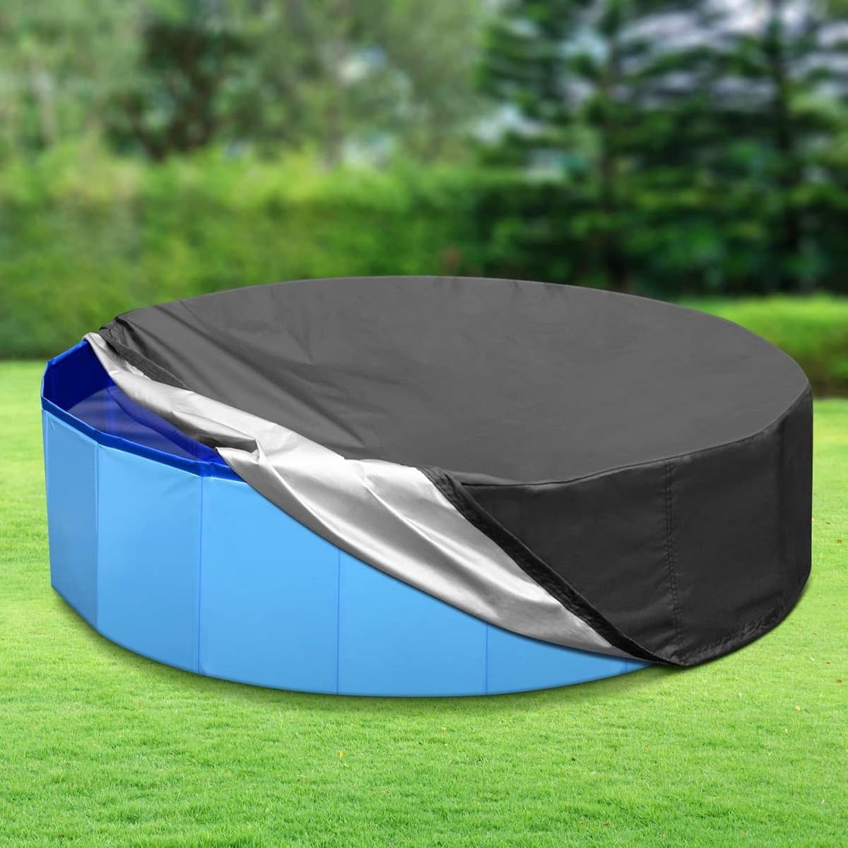 Opvouwbare zwembadhoes voor honden - rond draagbaar afdekzeil van oxfordstof met trekkoord, waterdicht en stofbestendig zwart voor huisdierzwembaden-190*30cm