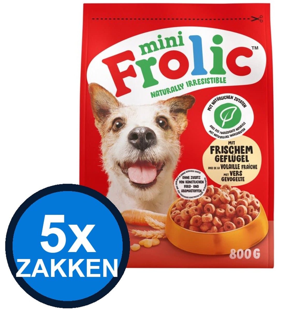 5x Frolic - Droog Mini Gevogelte - Hondenvoer Droogvoer - 800 g