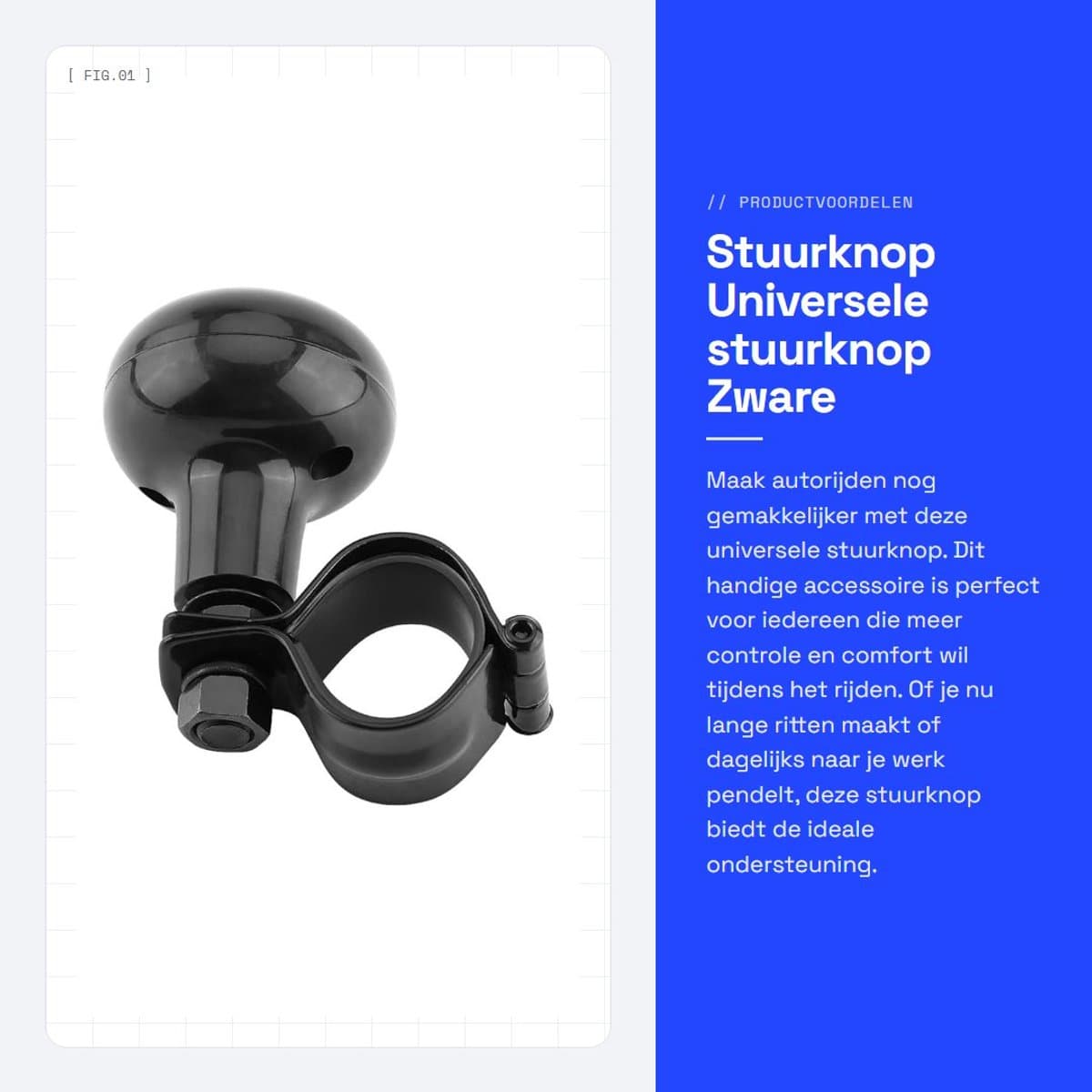 Dailygoods- Stuurknop Zwart - Universeel - Stuurwiel Knop - Kunststof/Metaal - 135 g - Zware Uitvoering - Stuurwielknop