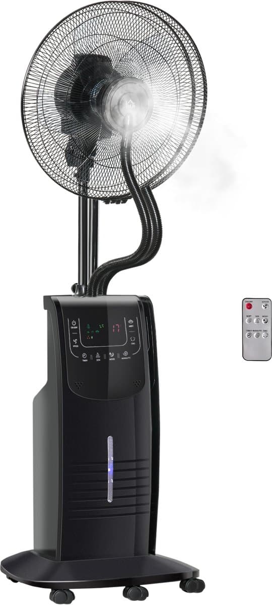 Statiefventilator Met Vernevelaar - Staande Ventilator - Afstandsbediening - 12 Uur Timer - 3 Snelheden – Woonkamer – 44,5x135cm - Zwart