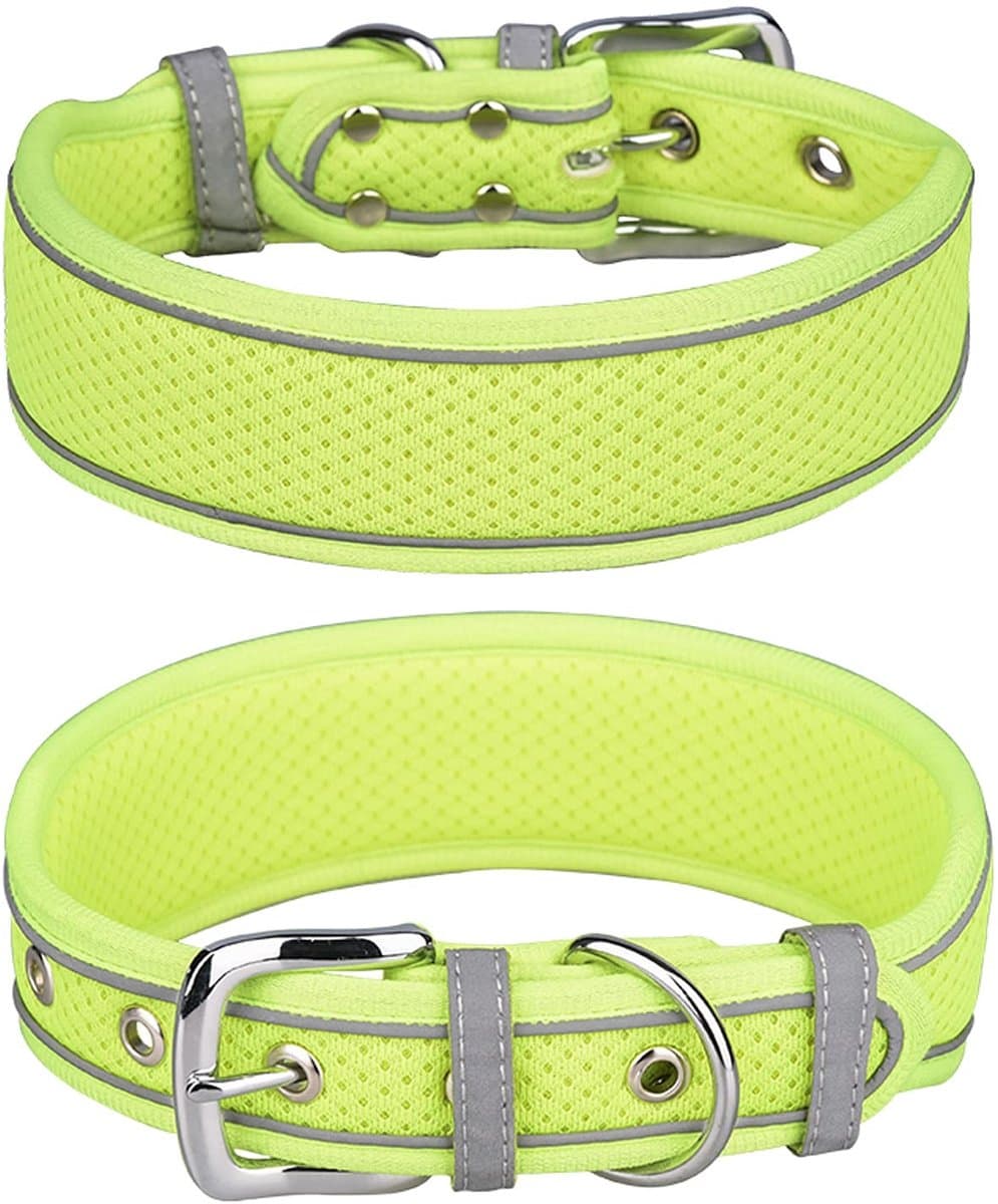 Dailygoods - Grote hondenhalsband - Ademend mesh - Zacht gewatteerd - Groen - Reflecterend - Geschikt voor middelgrote en grote honden - Maat M