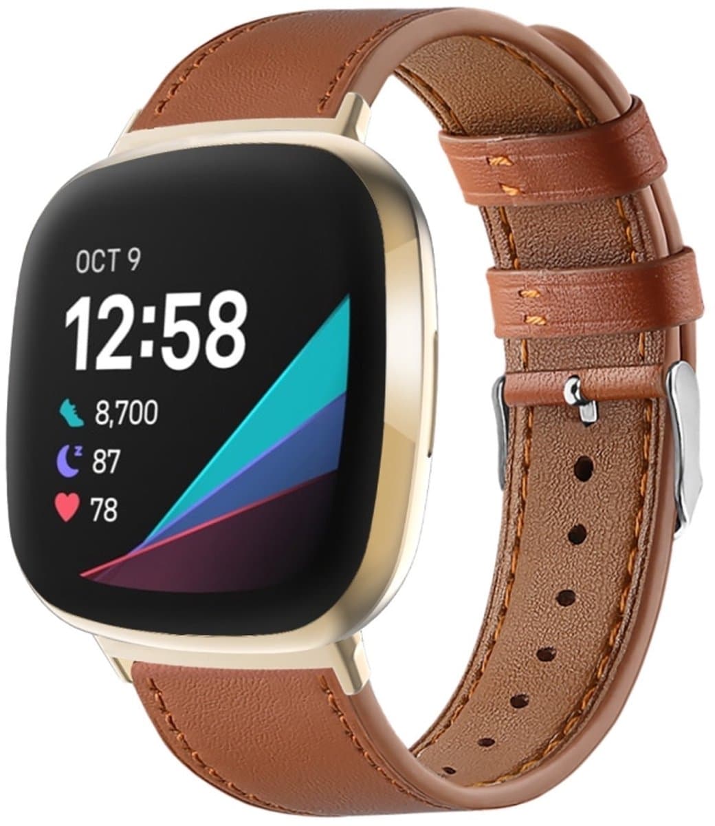 Voor Fitbit Versa 4/Sense 2 Ronde Staart Lederen Horlogeband (Bruin)