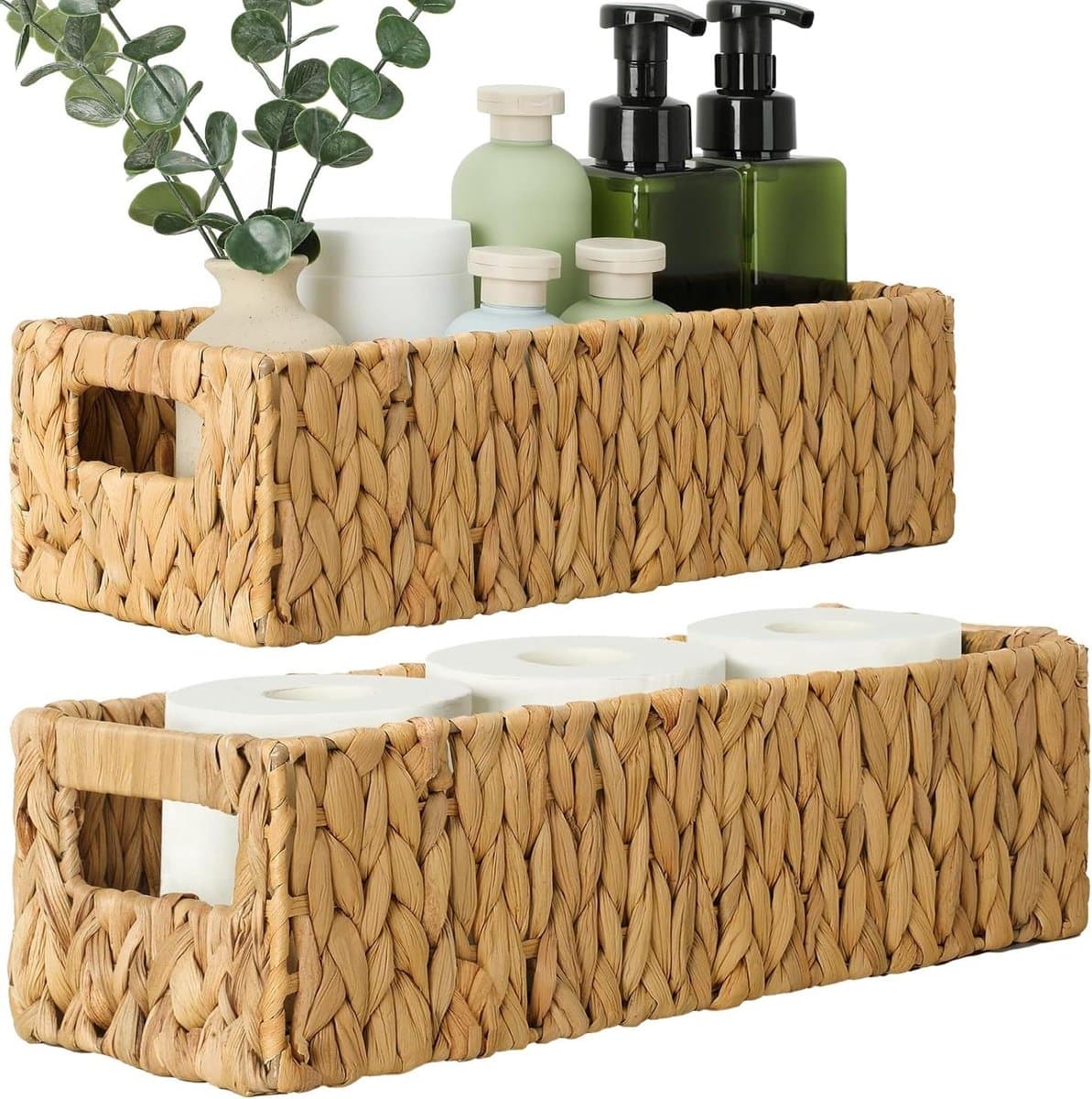 Waterhyacint Opbergmanden - Rieten Manden - Badkamer Organiseren - 100% Handgemaakt - 2 stuks - Natuurlijk