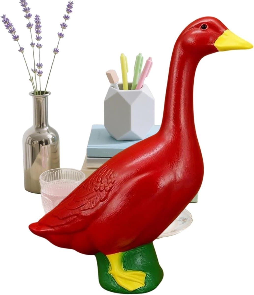 Dierenfiguur - Hars sculptuur - Tuin decoratie - Realistisch handgemaakt - 18x7x18 cm - Rood