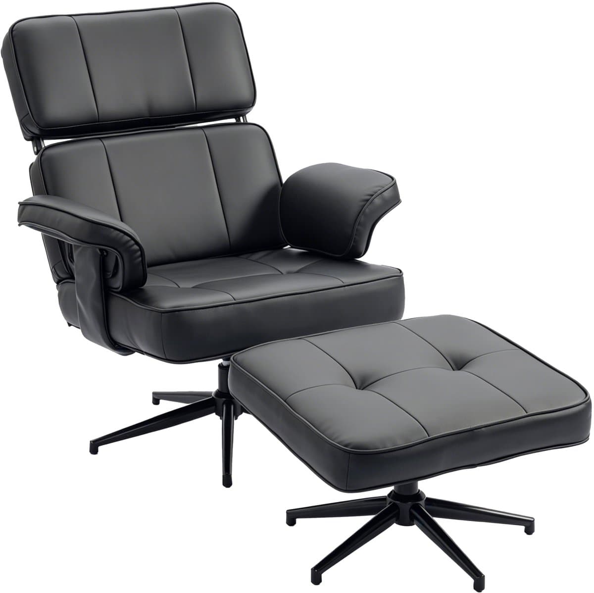Homcom Recliner with Ottoman-Kunstleer, Metaal-91L x 79B x 89H cm-Zwart