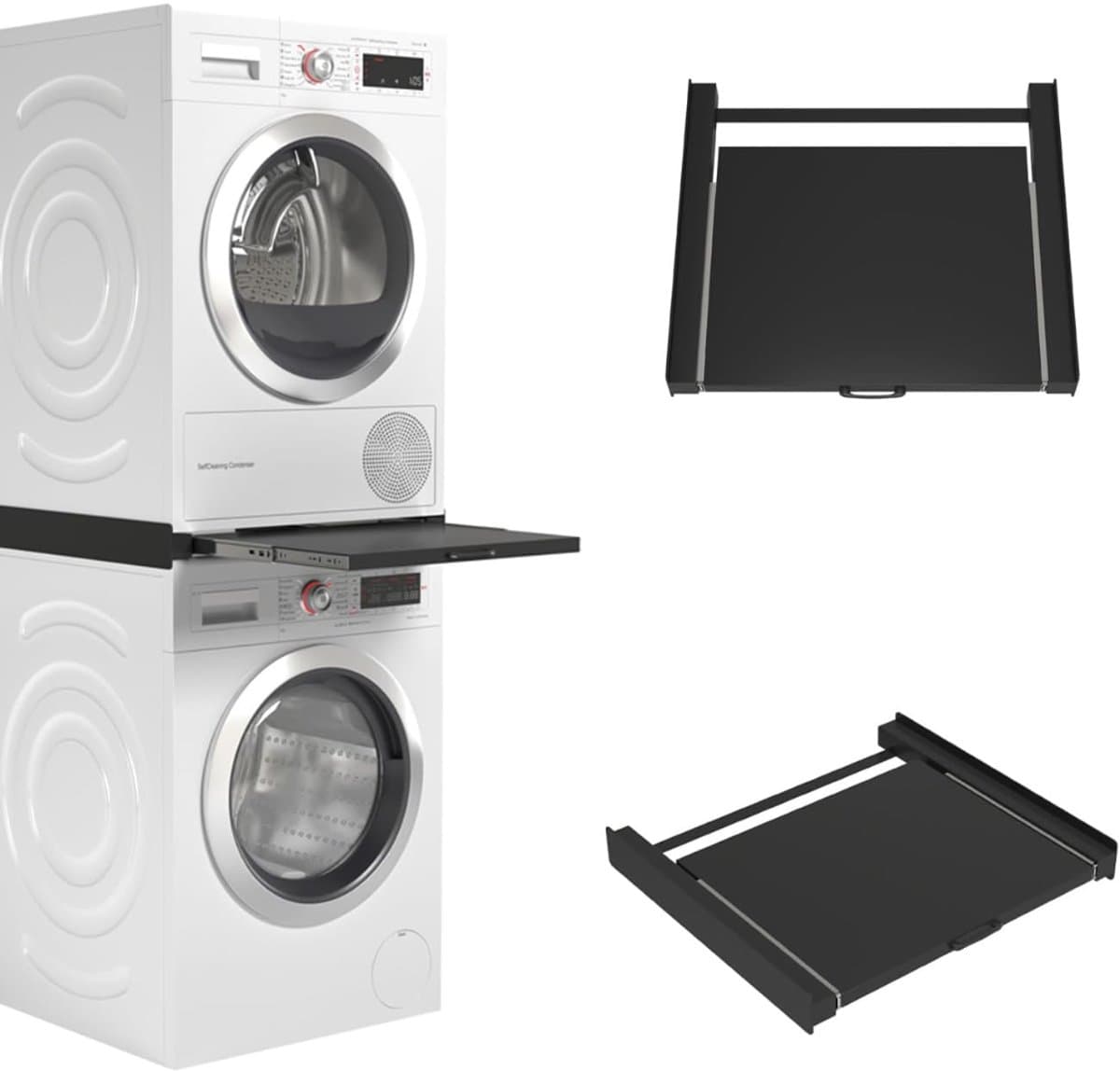 KIRA® Tussenstuk Wasmachine Droger - Laadcapaciteit 100kg - Wasdroger - Stapelkit voor Wasmachine en Droger - Zwart - 54cm x 60cm x 8cm