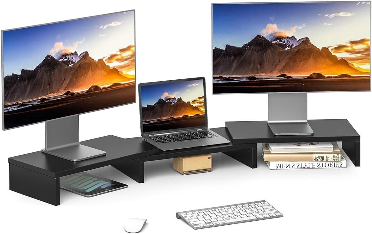 Monitor Verhoger - Bureau Opbergrek - Bureau Organiseren - Verstelbare Lengte - 84-123 cm - Zwart
