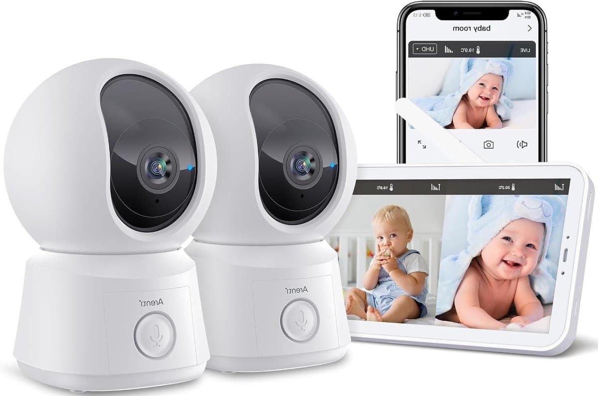 Babyfoon met Camera - Videomonitor Kinderen - Baby in de gaten - 360 Graden Zicht - 5 Inch Scherm - Wit