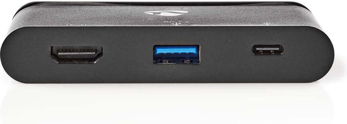 USB Multi-Port Adapter - USB 3.2 Gen 1 - USB-C Male - HDMI Female / USB-A Female / USB-C Female - Rond - Vernikkeld - Zwart - Window Box met Euro Lock