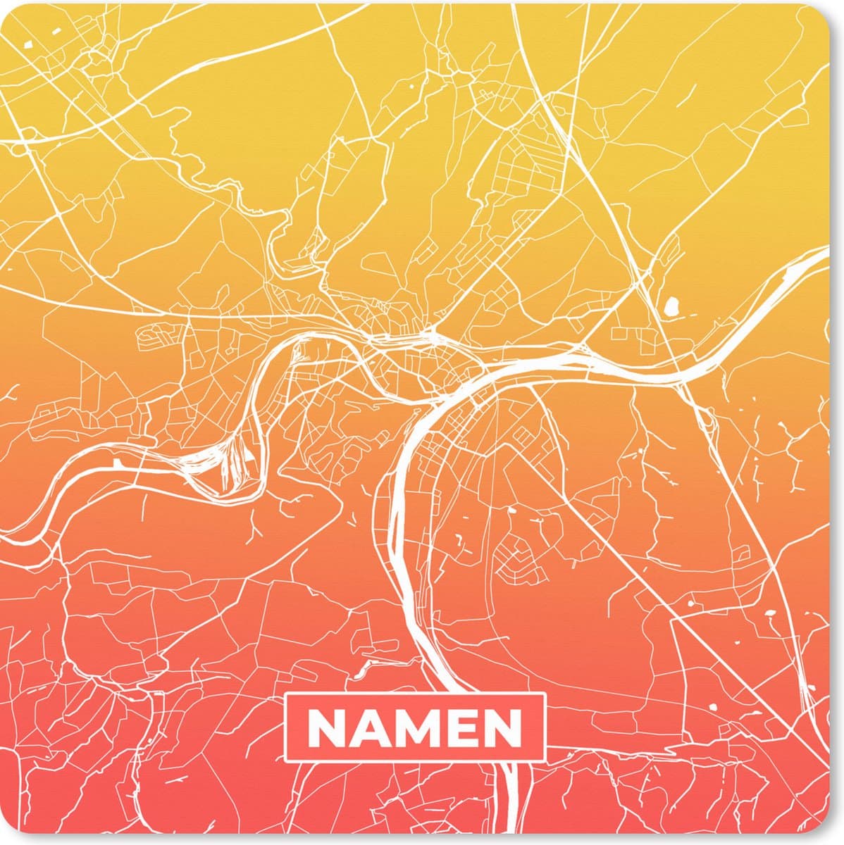 Muismat XXL 80x80 cm - Bureau onderlegger - Bureau mat Stadskaart - Namen - België - Oranje - Bureaumat - Gaming mousepad xl - Bureaulegger groot - Computer deskmat