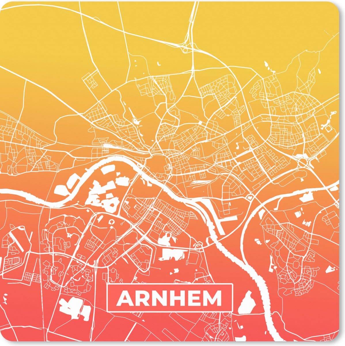 Muismat XXL 80x80 cm - Bureau onderlegger - Bureau mat Stadskaart - Arnhem - Oranje - Geel - Bureaumat - Gaming mousepad xl - Bureaulegger groot - Computer deskmat