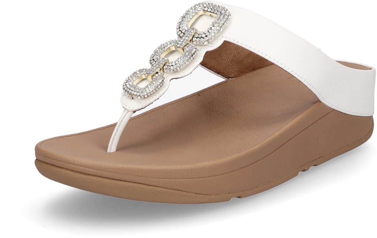 FitFlop Damen Flip Flops Fino Crystal-Chain Leather Toe-Post Sandals HX2 Urban White-41
