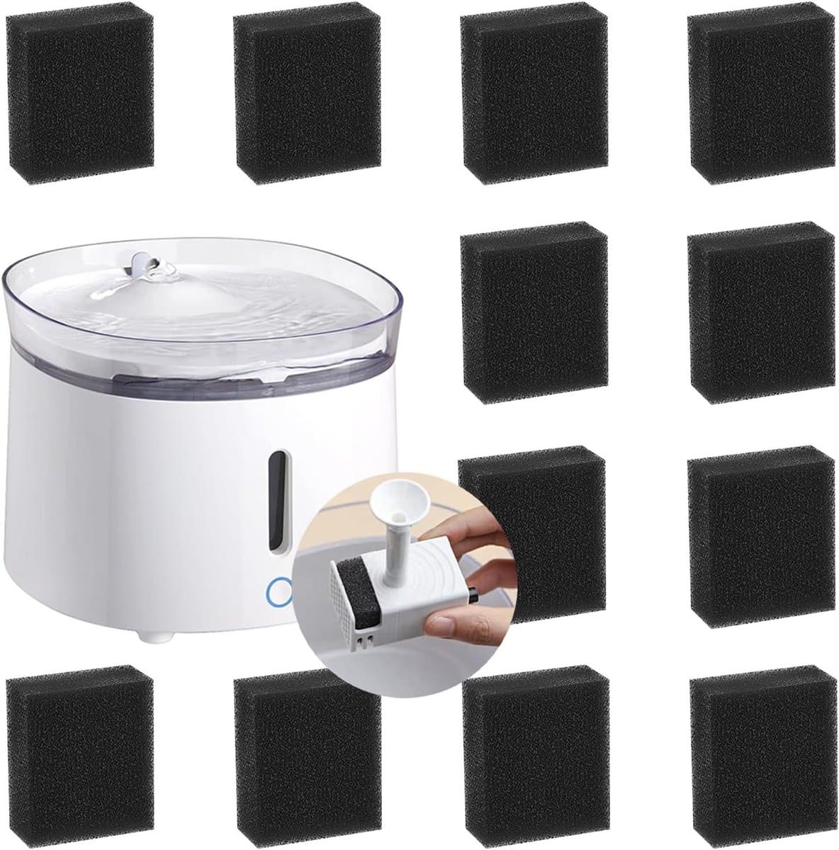 Water Pump Filter for Drinking Fountain for Cats and Dogs Model: WF20 (Black 12 Pieces)