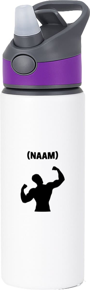 Hacebo® - Fitness met eigen naam waterfles met rietje paars - Fitness - Sporter - Sportschool - water fles - 650ML