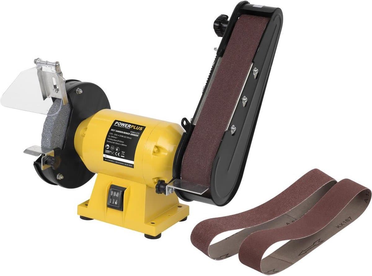 Powerplus POWX1270 Tafelslijp- schuurmachine - 240W - Ø150mm - Stofdichte schakelaar - Vonkvanger - Incl. 1 slijpschijf en 3 schuurbanden